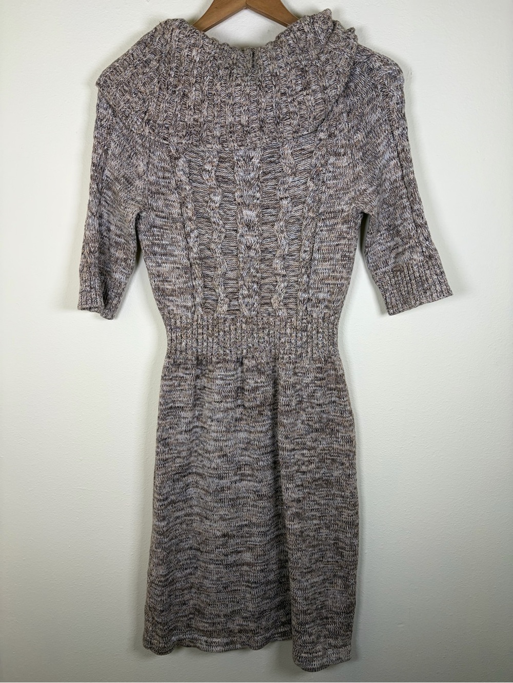 Denver Hayes Soft Cable Knit Sweater Dress Cowl Neck Brown Marled Size Small - Picture 6 of 13